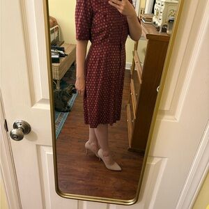Cute vintage 1960s casual burgundy knee length dress